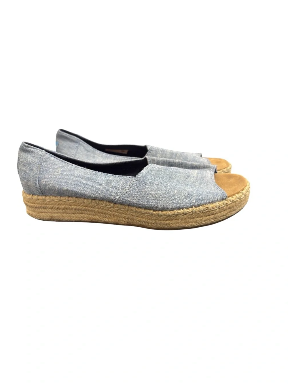 TOMS Open Toe Platform Alpargata Espadrilles Chambray Blue Women’s 8.5